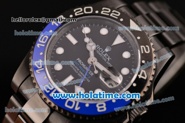 Rolex GMT Master Pro Hunter Rolex 3186 Automatic Full PVD with Black/Blue Bezel and White Markers (BP) - 1:1 Original - Click Image to Close